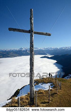 Summit cross, Rigi-Kulm, Rigi, Central Switzerland, Switzerland, Europe View Large Photo Image Picture - Summit cross, Rigi-Kulm, Rigi, Central Switzerland, Switzerland, Europe. Fotosearch