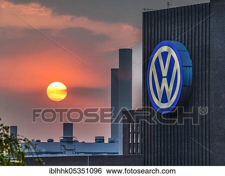 Stock Photograph - Sunset, VW power plant, Wolfsburg, Lower Saxony, Germany, Europe. Fotosearch