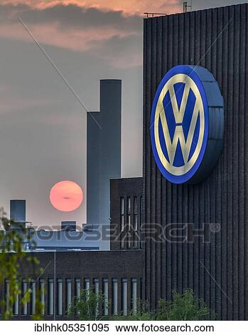 Stock Photography - Sunset, VW power plant, Wolfsburg, Lower Saxony, Germany, Europe. Fotosearch