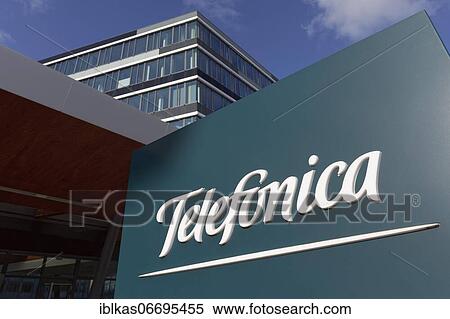 Stock Photography - Telefonica, logo at the Germany headquarters, telecommunications company, Düsseldorf, North Rhine-Westphalia, Germany, Europe. Fotosearch