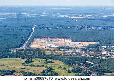 Tesla Gigafactory Berlin Brandenburg Grünheide factory construction site Giga Factory aerial view, Berlin, Germany, Europe View Large Photo Image Stock Image - Tesla Gigafactory Berlin Brandenburg Grünheide factory construction site Giga Factory aerial view, Berlin, Germany, Europe. Fotosearch