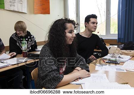 Stock Photo - Theoretical lessons of the baker class in the dual system at the Elly-Heuss-Knapp-Schule, a vocational college of the city of Düsseldorf, North Rhine-Westphalia, Germany, Europe. Fotosearch