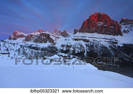 Stock Image - Tofana di Rozes, Alpine Glow, Dolomites, South Tyrol, Italy, Europe. Fotosearch