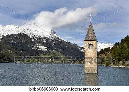 Tower of the parish church of St. Catherine in the Reschensee, reservoir, Alt-Graun, Vinschgau, South Tyrol, Italy, Europe View Large Photo Image Stock Photo - Tower of the parish church of St. Catherine in the Reschensee, reservoir, Alt-Graun, Vinschgau, South Tyrol, Italy, Europe. Fotosearch