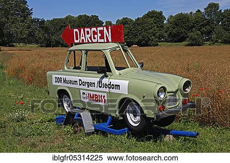 Stock Photography - Trabi as a guide to the DDR Museum Dargen, Usedom Island, Mecklenburg-Western Pomerania, Germany, Europe. Fotosearch