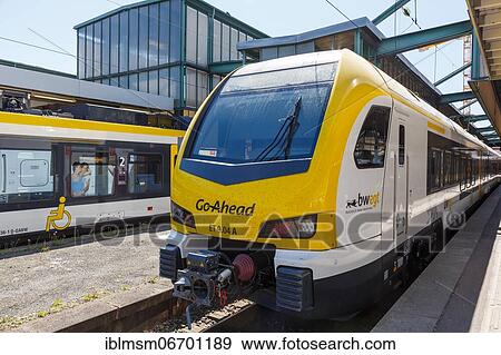 Stock Photo - Train Bahn Go-Ahead Bahnen Go Ahead Stadler FLIRT 3 regional train at Stuttgart central railway station Hbf station, Stuttgart, Germany, Europe. Fotosearch