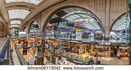 Train Station Hbf Deutsche Bahn DB Halle Shops Shops Panorama in Leipzig, Germany, Europe View Large Photo Image Stock Image - Train Station Hbf Deutsche Bahn DB Halle Shops Shops Panorama in Leipzig, Germany, Europe. Fotosearch
