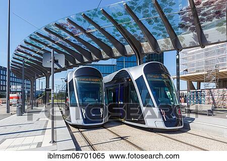 Stock Photography - Tram Luxtram tramway tramway local transport stop Luxexpo, Luxembourg, Europe. Fotosearch