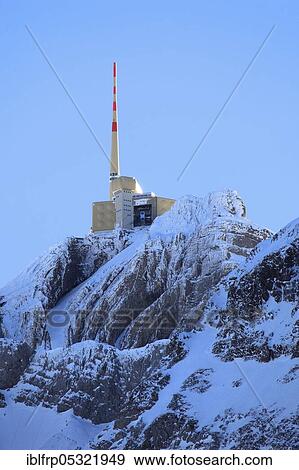 Stock Photo - Transmitting station, transmission mast, Säntis summit, Appenzell, Switzerland, Europe. Fotosearch
