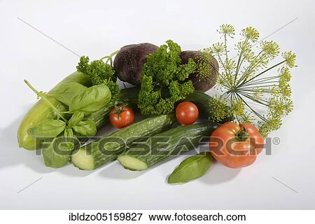 Various vegetables, cucumber, tomatoes (Solanum lycopersicum), basil (Ocimum basilicum), parsley (Petroselinum crispum), dill (Anethum graveolens), beetroot (Beta vulgaris), snake cucumber (Cucumis sativus), cucumber, tomato View Large Photo Image Stock Photo - Various vegetables, cucumber, tomatoes (Solanum lycopersicum), basil (Ocimum basilicum), parsley (Petroselinum crispum), dill (Anethum graveolens), beetroot (Beta vulgaris), snake cucumber (Cucumis sativus), cucumber, tomato. Fotosearch