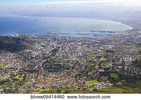Stock Image - View of Cape Town, from Table Mountain, Western Cape, South Africa, Africa. Fotosearch