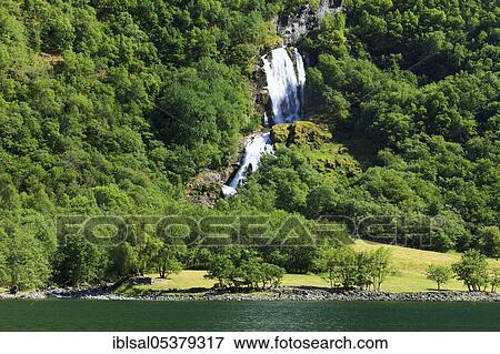 Waterfall, Naeroyfjord, Norway, Europe View Large Photo Image Stock Photo - Waterfall, Naeroyfjord, Norway, Europe. Fotosearch