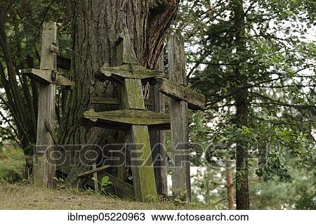 Stock Image - Weathered wooden crosses on the sacred mountain Grabarka, Swieta Gora Garbarka, Poland, Europe. Fotosearch