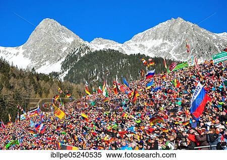 Winter sports, spectators, grandstand, biathlon, Antholz, Pustertal, South Tyrol, Italy, Europe View Large Photo Image Stock Photography - Winter sports, spectators, grandstand, biathlon, Antholz, Pustertal, South Tyrol, Italy, Europe. Fotosearch