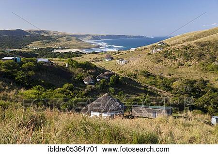 Stock Image - Xhosa settlement on the Wild Coast, Mbotyi, Eastern Cape, South Africa, Africa. Fotosearch