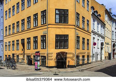 Yellow historic house in old town Copenhagen, Denmark, Europe View Large Photo Image Picture - Yellow historic house in old town Copenhagen, Denmark, Europe. Fotosearch