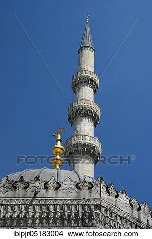 Picture - Yeni Cami, New Mosque, Minaret, Istanbul, Turkey, Asia. Fotosearch