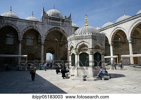 Stock Image - Yeni Cami, Ottoman architecture, New Mosque, Inner courtyard, Istanbul, Turkey, Asia. Fotosearch