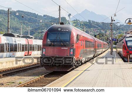 Picture - ÖBB RailJet train station Innsbruck main station in Austria Austrian Federal Railways, Innsbruck, Austria, Europe. Fotosearch