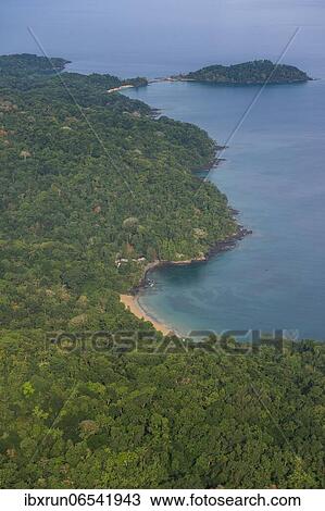 Stock Image - Aerial of the Unesco Biosphere reserve, Principe, Sao Tome and Principe, Atlantic Ocean, Africa. Fotosearch