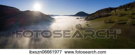 Aerial view, ground fog near Bärenwil, Basel-Landschaft, Switzerland, Europe View Large Photo Image Stock Photo - Aerial view, ground fog near Bärenwil, Basel-Landschaft, Switzerland, Europe. Fotosearch