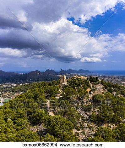 Aerial view, Santuari de la Mare de Déu del Puig, Pollença, Tramuntana Mountains, Majorca, Balearic Islands, Spain, Europe View Large Photo Image Picture - Aerial view, Santuari de la Mare de Déu del Puig, Pollença, Tramuntana Mountains, Majorca, Balearic Islands, Spain, Europe. Fotosearch