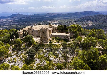 Aerial view, Santuari de la Mare de Déu del Puig, Pollença, Tramuntana Mountains, Majorca, Balearic Islands, Spain, Europe View Large Photo Image Stock Photography - Aerial view, Santuari de la Mare de Déu del Puig, Pollença, Tramuntana Mountains, Majorca, Balearic Islands, Spain, Europe. Fotosearch