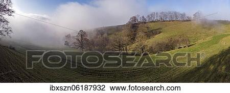 Stock Image - Aerial view Wisner Flue in the fog, Wisen, Solothurn, Switzerland, Europe. Fotosearch