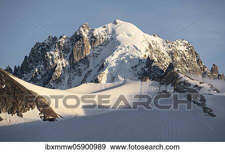 Stock Photo - Aiguille Verte behind the Glacier du Tour, glacier and mountain tops, high alpine landscape, Chamonix, Haute-Savoie, France, Europe. Fotosearch