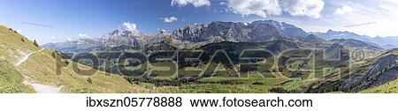 Stock Photo - Alpine panorama, mountain range with First, Sillerenbühl above Adelboden, Bernese Oberland, Bern, Switzerland, Europe. Fotosearch