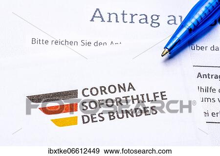 Stock Photo - Application forms, Corona emergency aid from the federal government, application for emergency aid, Baden-Württemberg, Germany, Europe. Fotosearch
