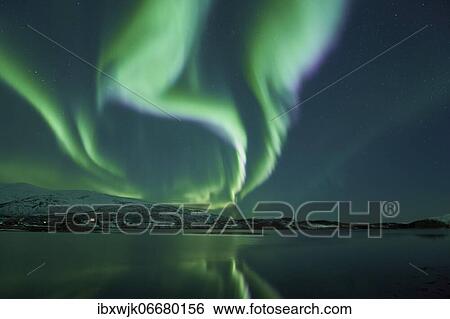 Aurora borealis with water reflection in fjord, Rørvika, near Tromsø, Troms, Norway, Europe View Large Photo Image Stock Photograph - Aurora borealis with water reflection in fjord, Rørvika, near Tromsø, Troms, Norway, Europe. Fotosearch