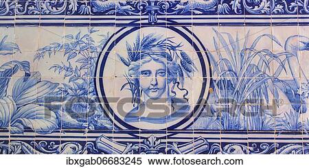 Stock Photography - Azulejos decorating walls in Estoi Palace garden, Estoi, Loule, Faro district, Algarve, Portugal, Europe. Fotosearch