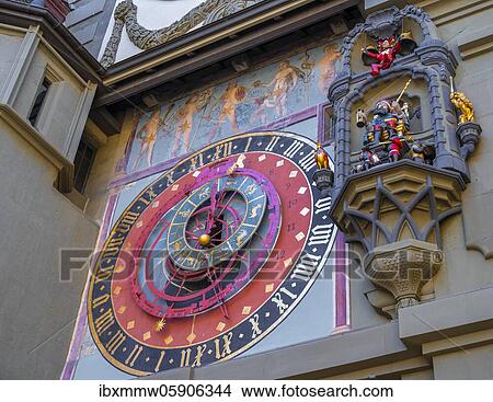 Carillon and astronomical clock and cytglogge, time bell tower, in the old town of Bern, Inner City, Bern, Canton of Bern, Switzerland, Europe View Large Photo Image Picture - Carillon and astronomical clock and cytglogge, time bell tower, in the old town of Bern, Inner City, Bern, Canton of Bern, Switzerland, Europe. Fotosearch