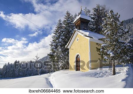 Stock Photography - Chapel Maria Schnee in winter, Tyrol, Austria, Europe. Fotosearch