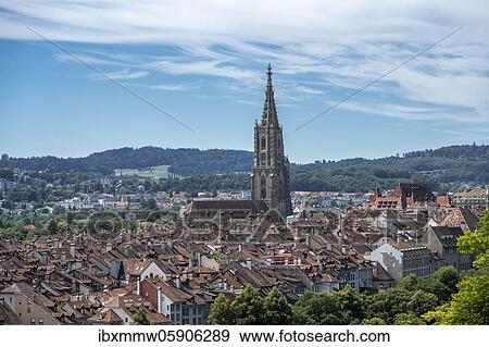 Stock Photo - City view, view from the rose garden to the old town, Bern Cathedral, Nydegg district, Bern, Canton of Bern, Switzerland, Europe. Fotosearch