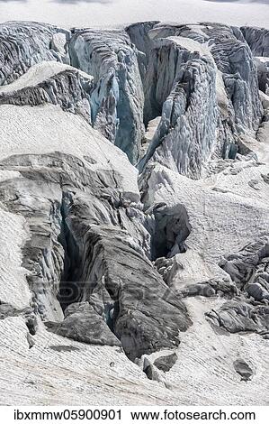 Stock Image - Crevasses at the Glacier du Tour, glaciers, high alpine landscape, Chamonix, Haute-Savoie, France, Europe. Fotosearch