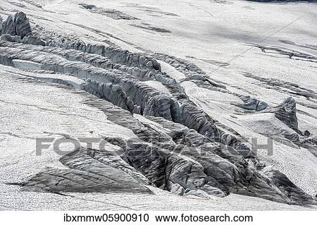 Stock Image - Crevasses at the Glacier du Tour, glaciers, high alpine landscape, Chamonix, Haute-Savoie, France, Europe. Fotosearch