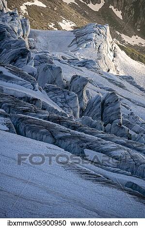 Stock Image - Crevasses at the Glacier du Tour, glaciers, high alpine landscape, Chamonix, Haute-Savoie, France, Europe. Fotosearch