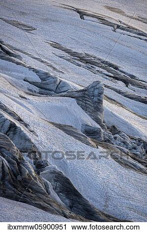 Stock Image - Crevasses at the Glacier du Tour, glaciers, high alpine landscape, Chamonix, Haute-Savoie, France, Europe. Fotosearch