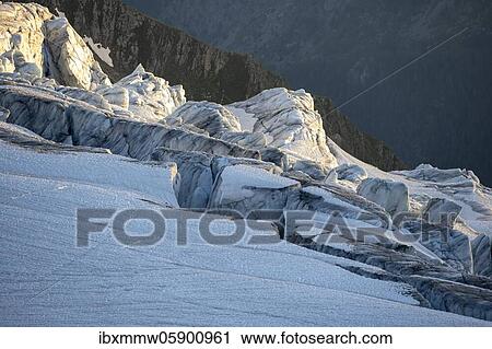Stock Image - Crevasses at the Glacier du Tour, glaciers, high alpine landscape, Chamonix, Haute-Savoie, France, Europe. Fotosearch