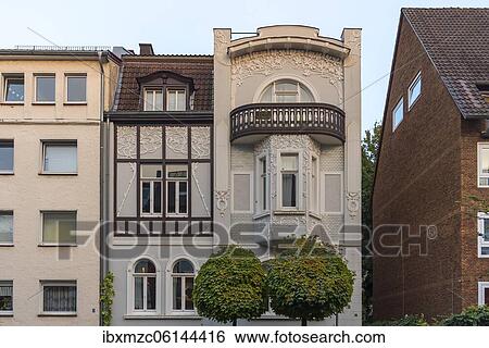 Decorative residential house in Art Nouveau style, built in 1904, Münster, North Rhine-Westphalia, Germany, Europe View Large Photo Image Stock Photograph - Decorative residential house in Art Nouveau style, built in 1904, Münster, North Rhine-Westphalia, Germany, Europe. Fotosearch
