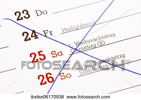 Stock Photo - Diary, Christmas crossed out, Germany, Europe. Fotosearch