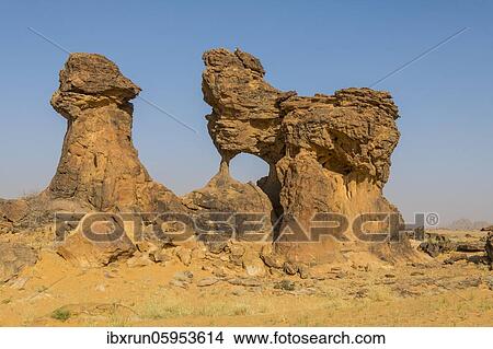 Picture - Eroded, fissured Rock formations, Ennedi plateau, Chad, Africa. Fotosearch