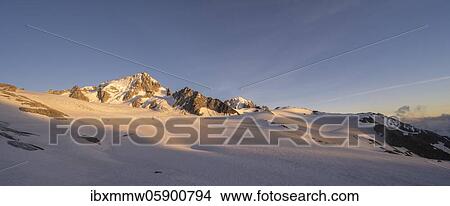 Picture - Evening mood, Mountain panorama, Glacier du Tour, Glaciers and mountain peaks, High alpine landscape, Alguille de Chardonnet, Chamonix, Haute-Savoie, France, Europe. Fotosearch