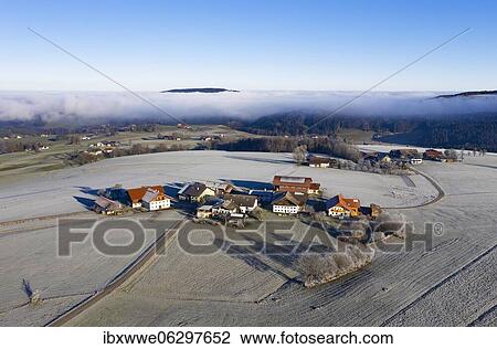 Farms in the middle of meadows covered with hoar frost, agricultural landscape, From above, aerial view, drone photo, Mondsee, Mondseeland, Salzkammergut, Upper Austria, Austria, Europe View Large Photo Image Stock Image - Farms in the middle of meadows covered with hoar frost, agricultural landscape, From above, aerial view, drone photo, Mondsee, Mondseeland, Salzkammergut, Upper Austria, Austria, Europe. Fotosearch