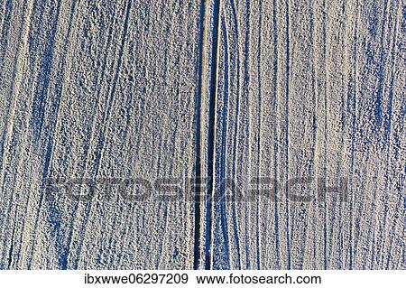 Stock Photo - Field path and lanes on field covered with hoarfrost, structure, drone shot, aerial view, Mondseeland, Salzkammergut, Upper Austria, Austria, Europe. Fotosearch