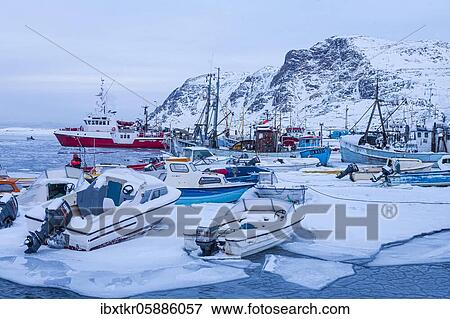 Fishing boats in the ice, harbour, Sisimiut, west coast, Greenland, North America View Large Photo Image Stock Photo - Fishing boats in the ice, harbour, Sisimiut, west coast, Greenland, North America. Fotosearch
