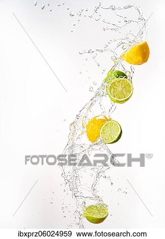 Fresh limes and lemons with water splashes in the air, white background View Large Photo Image Stock Photo - Fresh limes and lemons with water splashes in the air, white background. Fotosearch