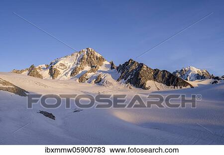 Stock Image - Glacier du Tour, glaciers and mountain peaks, high alpine landscape, Alguille de Chardonnet, Chamonix, Haute-Savoie, France, Europe. Fotosearch